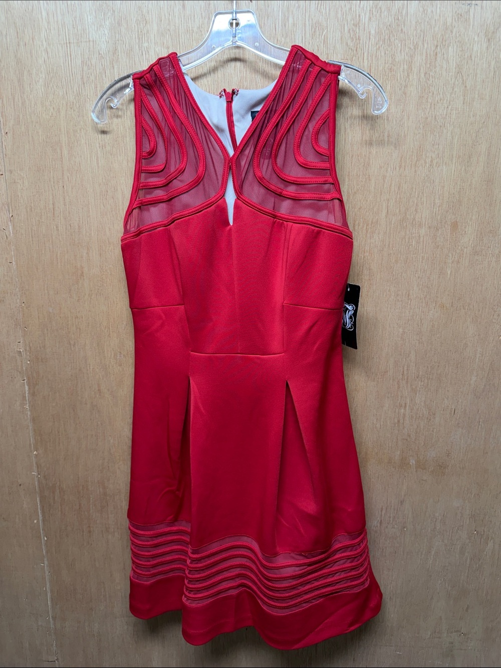 Jax Red Sleeveless Fit & Flare Dress with Sheer Insets